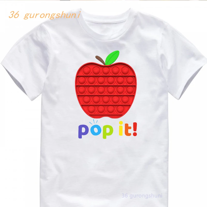 футболка для девочек, футболка с рисунком Apple Pop, It Pop it, топы с фруктами ананаса для девочек, детская одежда, футболки для мальчиков, летние детские футболки