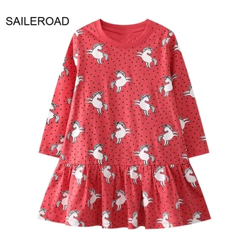 SAILEROAD 2-7 лет Платья с единорогом Детское платье с длинным рукавом Наряд Платье принцессы для маленьких девочек Хлопковая детская одежда