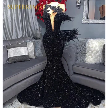 SuperKimJo Черные Блестящие Платья для Выпускного Вечера для Чернокожих Девочек Vestidos De Fiesta Elegantes Para Mujer 2023, Блестящие Вечерние Платья с бисером