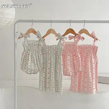 Летние наряды сестер с цветочным рисунком для девочек, детское платье принцессы с ремешком-бабочкой, комбинезон для новорожденных, обертывание от пердежа, цельные комплекты