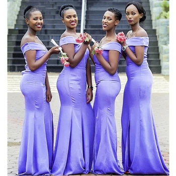 2021 Африканские Длинные Платья Подружек Невесты С Открытыми Плечами Русалка Атласное Свадебное Платье Для Вечеринки robe de soirée de mariage На заказ
