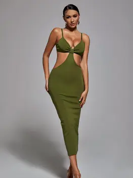 BEAUKEY Army Green 2023 Для женщин, бандажное платье цвета хаки, сексуальное клубное облегающее платье для знаменитостей, длина по щиколотку XL