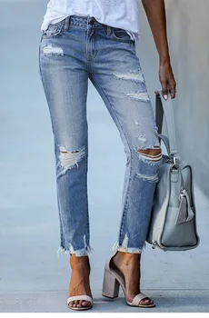 Женские джинсы 2023 года, новые выстиранные джинсы с кисточками, женские брюки европейского и американского кроя с высокой резинкой для ног