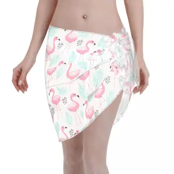 Кафтан-саронг с рисунком тропического фламинго, пляжная одежда, женская перспективная юбка, пляжные накидки-бикини на шнуровке