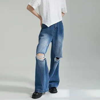 Джинсы с высокой талией, женские мешковатые джинсы 2023, новые модные брюки с прямыми штанинами, джинсовые брюки Y2k, винтажные Свободные синие выстиранные джинсы.