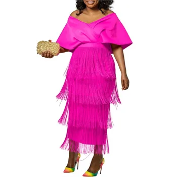 2023 Лето в Африканском стиле Плюс Размер Мода Темперамент Женский Сексуальный V образный вырез без бретелек с кисточками для вечеринки, банкета, повседневное платье Vestidos 3XL