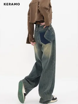Винтажные свободные джинсовые брюки Harajuku с высокой талией, уличная одежда в стиле 2023, Весна-лето, женские Y2K, широкие мешковатые джинсовые брюки