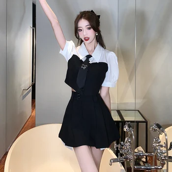 Институт малого ветра Корейская Версияредакция, плиссированные юбки с высокой талией, платье из двух частей