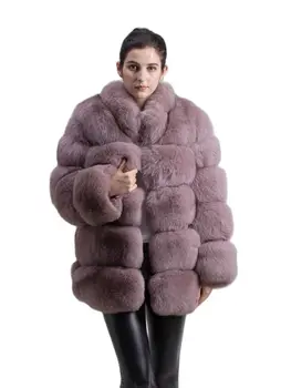 QIUCHEN PJ8142 зима 70 см, женская шуба из натурального лисьего меха с воротником из лисьего меха, пальто с длинными рукавами, одежда из натуральной лисы, высокое качество