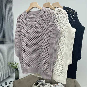 Naizaiga 100% хлопок с круглым вырезом свободного кроя, короткие женские пуловеры 2023, жилет без рукавов HHSZ6