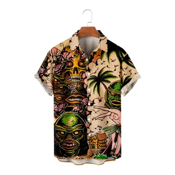 Мужская Рубашка Большого Размера Wilderness Tribe С 3D Принтом Гавайская Рубашка Летний Повседневный Пляжный Топ С Коротким Рукавом