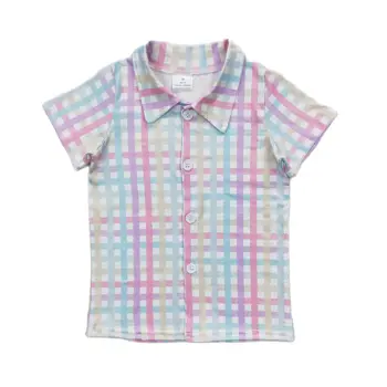 Летние Рубашки для маленьких мальчиков, бутик красочных блузок в клетку с принтом, повседневные топы для малышей от 1 до 12 лет