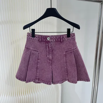 Женская мини-юбка элитного бренда, оригинальный дизайн с буквенной нашивкой, высококачественная знаменитая джинсовая плиссированная юбка