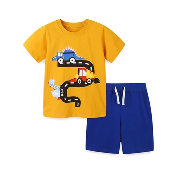 Новое поступление Летних Комплектов одежды для мальчиков с коротким рукавом, Детский костюм для малышей, Хлопчатобумажные Детские костюмы
