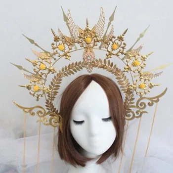 Готический Ореол Корона Лолита Тиара Корона Повязка на голову Хэллоуин Винтаж Богиня Солнца Барокко Ореол Головной убор