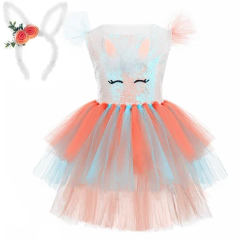 3-слойные платья с кроликом для девочек, наряд для вечеринки в честь Дня рождения кролика, костюм на Хэллоуин для детей, подарок на Пасху, набор детских пачек