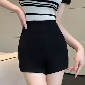 Женские черные обтягивающие брюки трапециевидной формы, простые и удобные, летняя мода, элегантная корейская версия, американские сексуальные шорты с высокой талией.