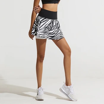 Летние женские теннисные шорты для тренировок, женская одежда для гольфа с принтом зебры, короткие юбки для йоги и фитнеса с высокой талией и карманом на молнии