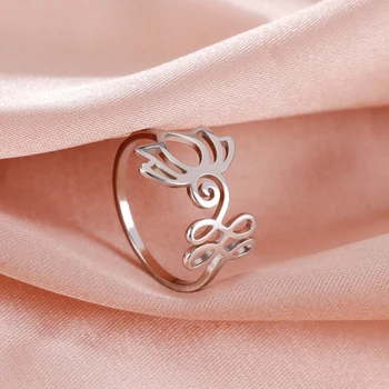 Кольца COOLTIME Yoga Цветок Лотоса для женщин Спираль из нержавеющей стали Бесконечные кольца Амулет Unalome Ювелирные Изделия Подарок Оптом