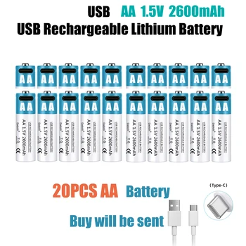 Литий-ионный аккумулятор USB большой емкости 1,5 В AA 2600 МВтч для мыши с дистанционным управлением маленький вентилятор Электрическая игрушка аккумуляторный кабель