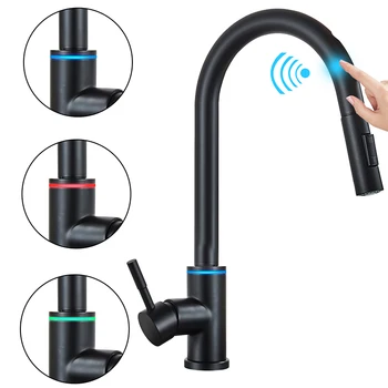 Кухонные смесители Smart Touch, Черный кран для сенсорного кухонного водопроводного крана, смеситель для раковины, поворотный сенсорный кран, датчик для смешивания воды