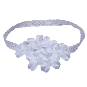 Повязка на голову для новорожденных ручной работы, белая кружевная повязка с цветами и жемчугом для девочек