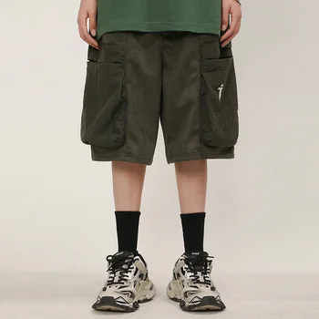 Летние шорты Мужские с карманом из хлопка в стиле пэчворк в стиле ретро, эластичный пояс, спортивные Свободные повседневные брюки со средней талией, мужская одежда