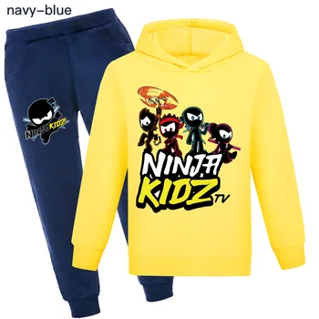 NINJA KIDZ/ Толстовки с капюшоном для маленьких мальчиков, брючный костюм для девочек-подростков, осенний комплект спортивной рубашки, Детская хлопчатобумажная одежда, футболка с капюшоном, наряд