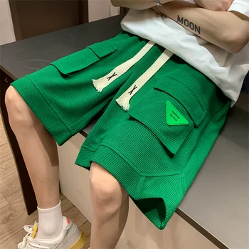 2023 Весенние Мужские Шорты Корейские Модные Зеленые Шорты Harajuku High Street Мужская одежда Повседневные Шорты Дома Уличная Одежда Брюки