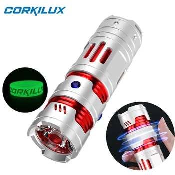 Портативный светодиодный фонарик высокой мощности с зарядкой от USB-C CORKILUX EDC Воспроизводит декомпрессионные игрушки с яркой вспышкой с помощью Fidget Spinner