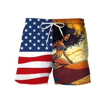 Мужские модные гавайские пляжные шорты с принтом Дня независимости, облегающие спортивные повседневные шорты, брюки, мужские шорты шорты мужские Шорты