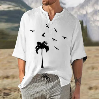 Гавайские мужские рубашки с коротким рукавом Оверсайз Летние прохладные рубашки с принтом кокосовой пальмы с коротким рукавом оверсайз Рубашки в пляжном стиле мужские