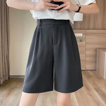 Xpqbb/ Летние женские шорты 2022, повседневные свободные широкие шорты с поясом, женские офисные Корейские карманы, короткие брюки длиной до колен