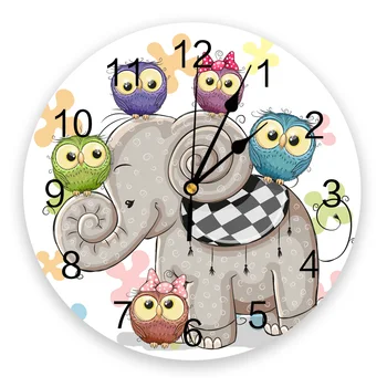 Слон, Милая Счастливая Птичка Счастья, Детские Мультяшные настенные часы, декор для ресторана, кафе, круглые настенные часы, украшение дома