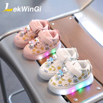 Размер 21-30 Ботинки для девочек с милыми мишками Корзина для светящихся кроссовок Детская обувь со светодиодной подсветкой tenis infantil Светящиеся кроссовки для девочек