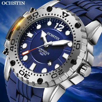 OCHSTIN Мужские Военные часы Мужские Спортивные часы Водонепроницаемые Кварцевые наручные Часы Мужской подарок Relogio Masculino Reloj Blue 2020