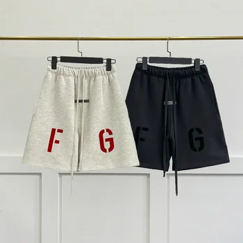 Летние Новые мужские хлопчатобумажные шорты Flocking FG, свободные спортивные повседневные шорты в стиле хай-стрит в стиле хип-хоп