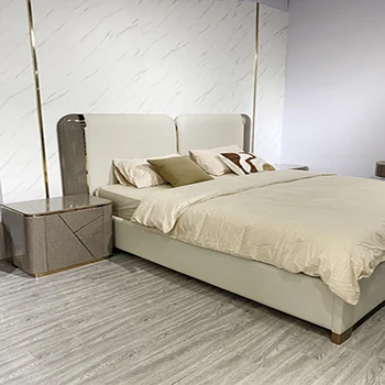 Легкая роскошная главная кровать в итальянском стиле, постмодернистская новая кожаная двуспальная кровать, модельная комната, вилла, мебель для всего дома