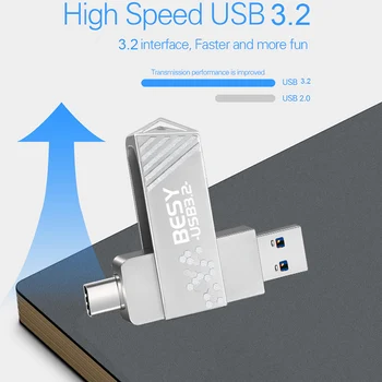 BESY 2 в 1 OTG USB 3.2 и usb-C флэш-накопитель Memory Stick флэш-диск 128 ГБ 256 Г 512 Г Type C Флешка