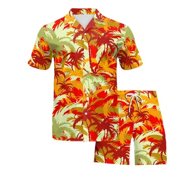 Мужской пляжный костюм B267-1019, летние брюки 2023 года, новая повседневная рубашка для отдыха на море с цифровой печатью, Европа и Америка