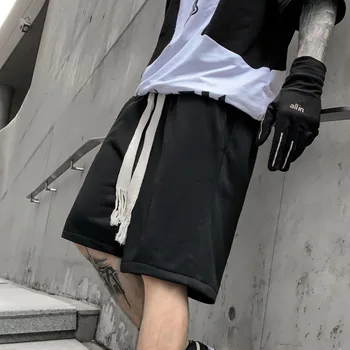 Уличные повседневные спортивные шорты в стиле хип-хоп, винтажные панковские прямые короткие брюки для мужчин, бермуды с эластичной резинкой на талии