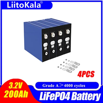 4 шт./лот LiitoKala 3.2V 200Ah Lifepo4 Аккумулятор 12V Подходит Для Солнечной Энергии Длительный Срок Службы 3500 Циклов EUUS TAX FREE