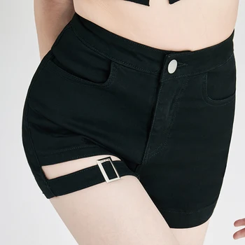 Сексуальные черные джинсовые шорты Женские Летние мотоциклетные Узкие короткие джинсы с высокой талией Для горячих девушек, обтягивающие повседневные шорты Женские