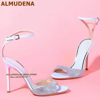 Розово-фиолетовые сандалии ALMUDENA с блестящими кристаллами, туфли на шпильке, свадебные туфли со стразами, банкетные туфли-лодочки с пряжкой и ремешком.