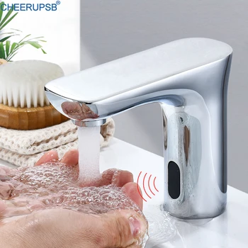 Бесконтактный кран для ванной комнаты С инфракрасным датчиком движения, кран для умывальника с одной холодной водой Smart Grifo Серебристый Хромированный аккумулятор Медь Torneiras