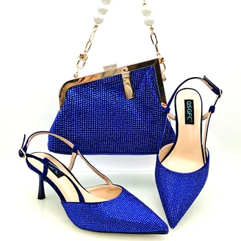 Симпатичная итальянская дизайнерская синяя модная сумка большой емкости с обувью, Нигерийская женская сумка через плечо с обувью для пригородных поездок на высоких каблуках