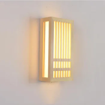 Японский настенный светильник из массива дерева, светильники для интерьера, Акриловая прямоугольная простая лампа, прикроватный светильник для спальни, гостиной