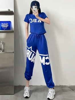 Спортивный костюм Ladie 2022 Летняя Корейская мода Shuffle Dance Ghost Одежда Повседневные Спортивные брюки в стиле хип-хоп с коротким рукавом Женский костюм