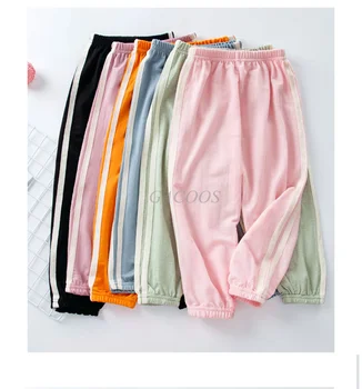 Летние длинные брюки для девочек, хлопковые детские брюки для мальчиков, однотонные повседневные шаровары для малышей, штаны для малышей, защищенные от комаров брюки