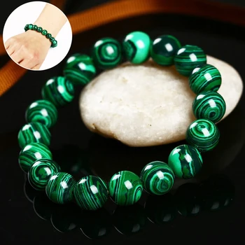 Высококачественные Модные мужские браслеты из зеленого малахита и браслет для женщин Хрустальный браслет-оберег Буддийские бусины Подарок на день рождения